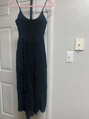 Aerie maxi black cotton knit blend spaghetti strap dress xs